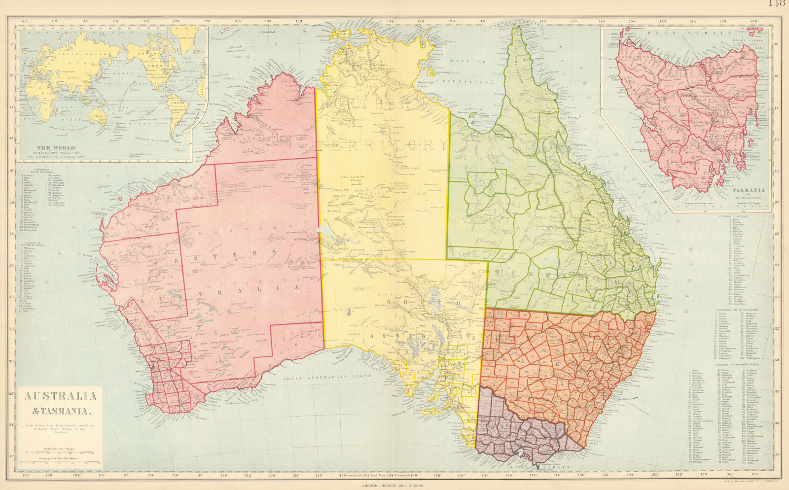 AUSTRALIA. White=unexplored. Violet & green=best sheep country. LETTS 1892 map